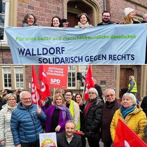 Oben: VertreterInnen der Fraktionen in der Vernetzungsgruppe mit Elisabeth Krämer in der Mitte.