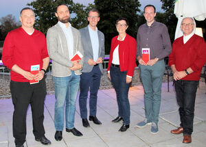 v.l. Thorsten Bruckmeier, Ansgar Ruhnau, Lars Castellucci, Andrea Schröder-Ritzrau, Kevin Drieschner und Gerd Schneider