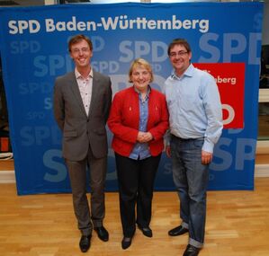 Alexander Lucas (re.) von der SPD Dielheim mit Dr. Lars Castellucci und Katja Mast von der SPD Baden-Württemberg